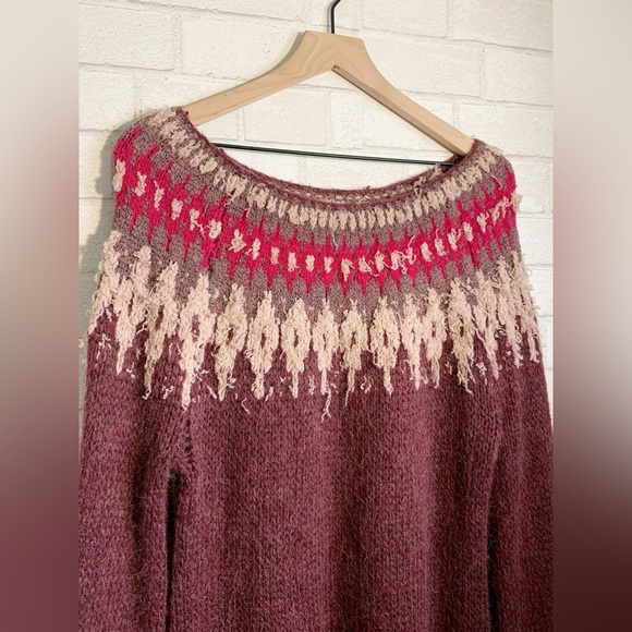 Free People Cozy Soft Baltic Isle Purple and Pink Crew Neck Oversized Sweater S - Picture 3 of 9